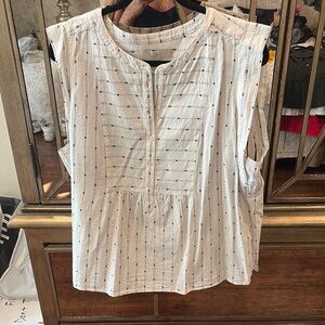 LOFT Cream Sleeveless Blouse with Mandarin Collar and Peplum Style